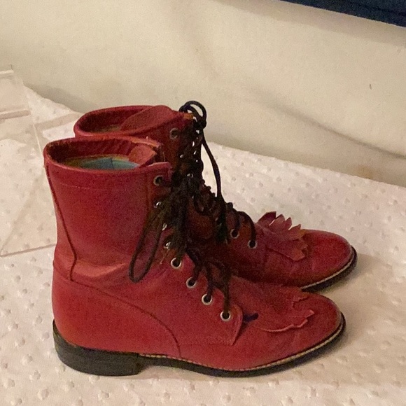 Justin red vintage from the 80’s lace up leather boots # 5.5 B/M. - Picture 7 of 10